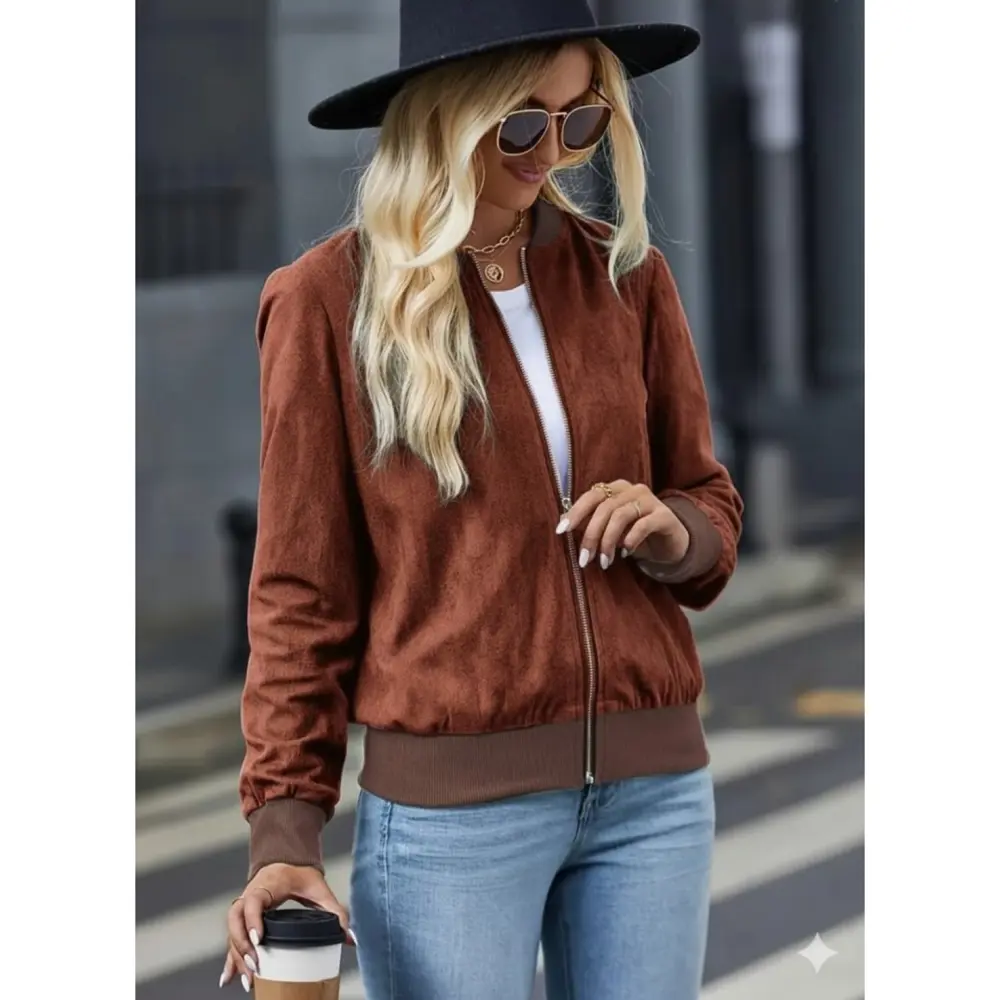 Lucky Life Kadın Uzun Kollu önden Fermuarlı Süet Ceket