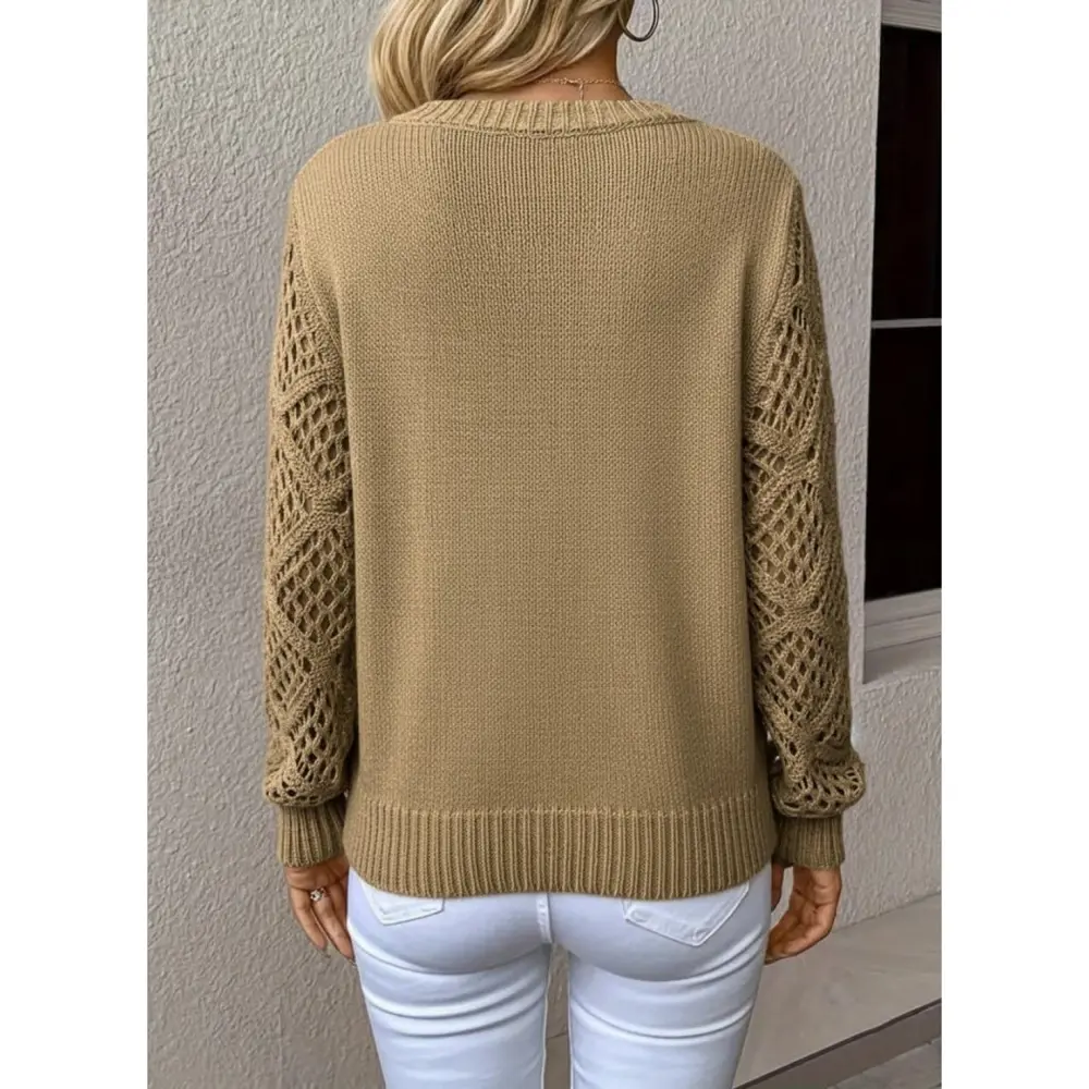 Lucky Life Kadın Uzun Kollu V Yaka Kol Delikli Baklava Desen Deta