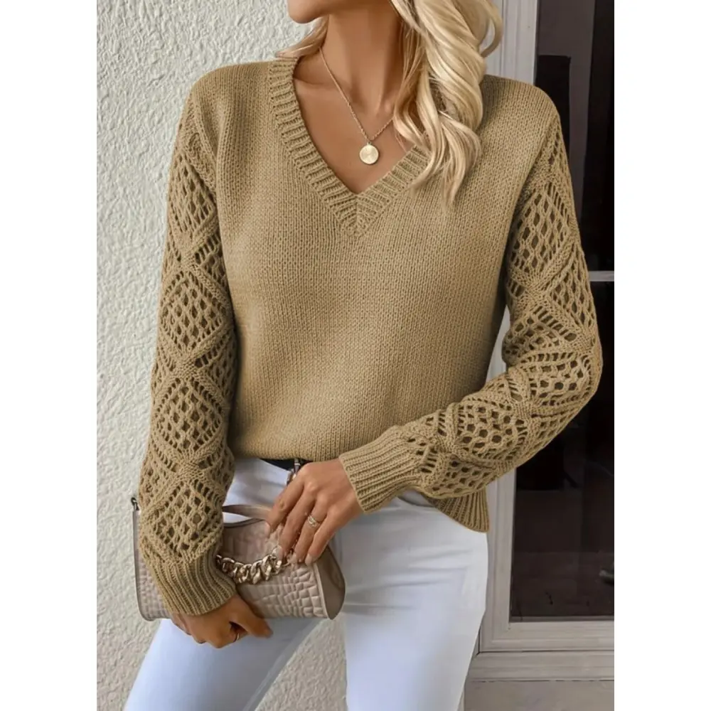 Lucky Life Kadın Uzun Kollu V Yaka Kol Delikli Baklava Desen Deta