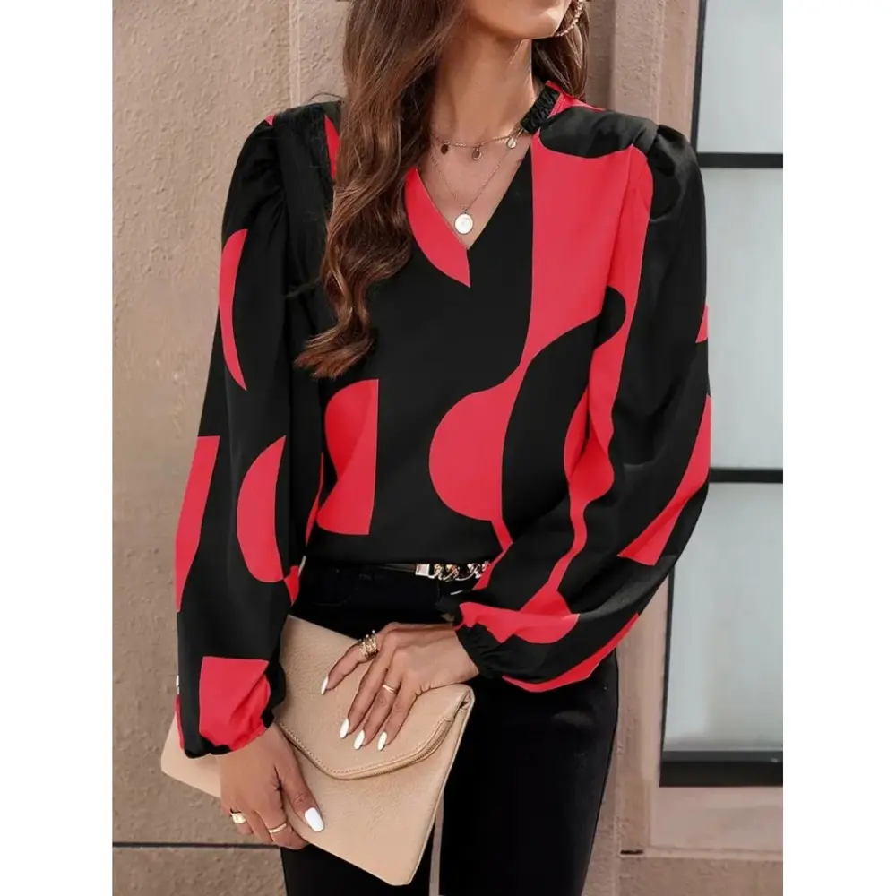 Lucky Life Kadın Uzun Kollu V Yakalı Desenli Modal Bluz