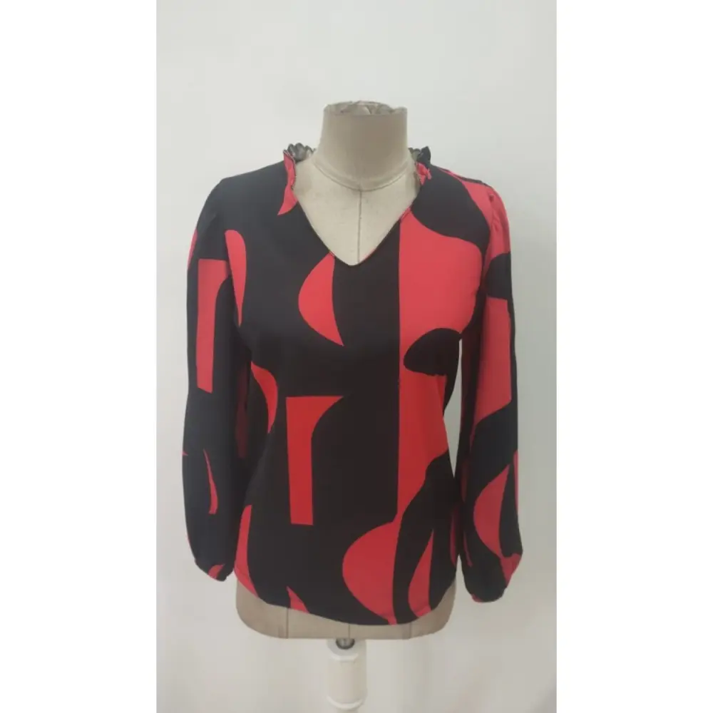 Lucky Life Kadın Uzun Kollu V Yakalı Desenli Modal Bluz