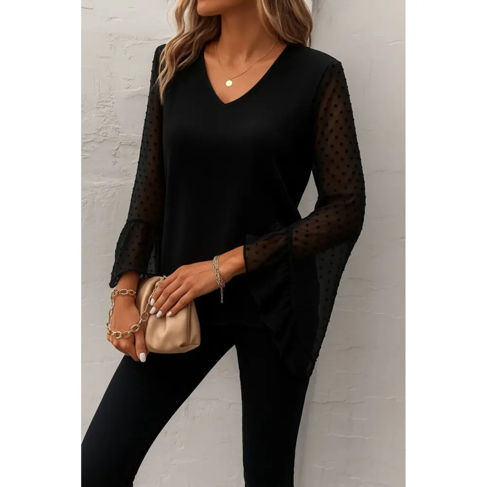 Lucky Life Kadın Uzun Kollu V Yakalı Kolları Ispanyol Detayı Sand