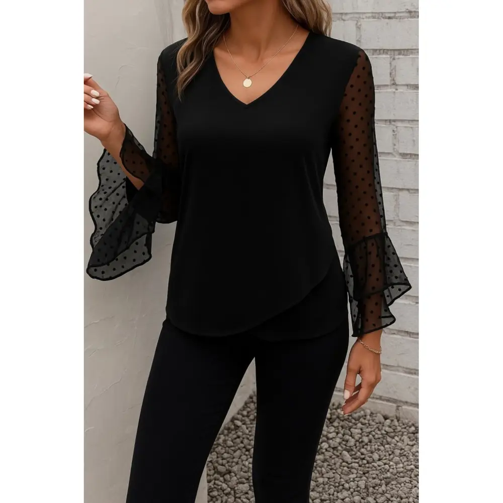 Lucky Life Kadın Uzun Kollu V Yakalı Kolları Ispanyol Detayı Sand