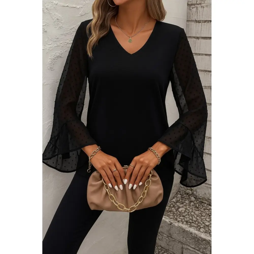 Lucky Life Kadın Uzun Kollu V Yakalı Kolları Ispanyol Detayı Sand