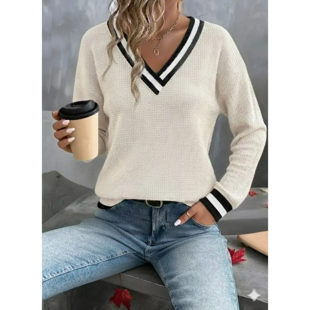 Lucky Life Kadın Uzun Kollu V Yakalı Waffle Bluz