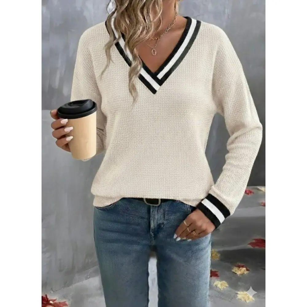Lucky Life Kadın Uzun Kollu V Yakalı Waffle Bluz