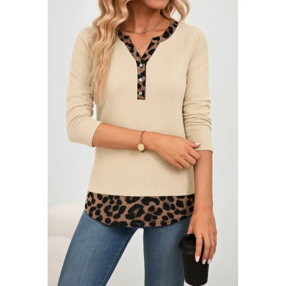 Lucky Life Kadın Uzun Kollu Yakadan Düğmeli Leopar Detaylı Kaşkor