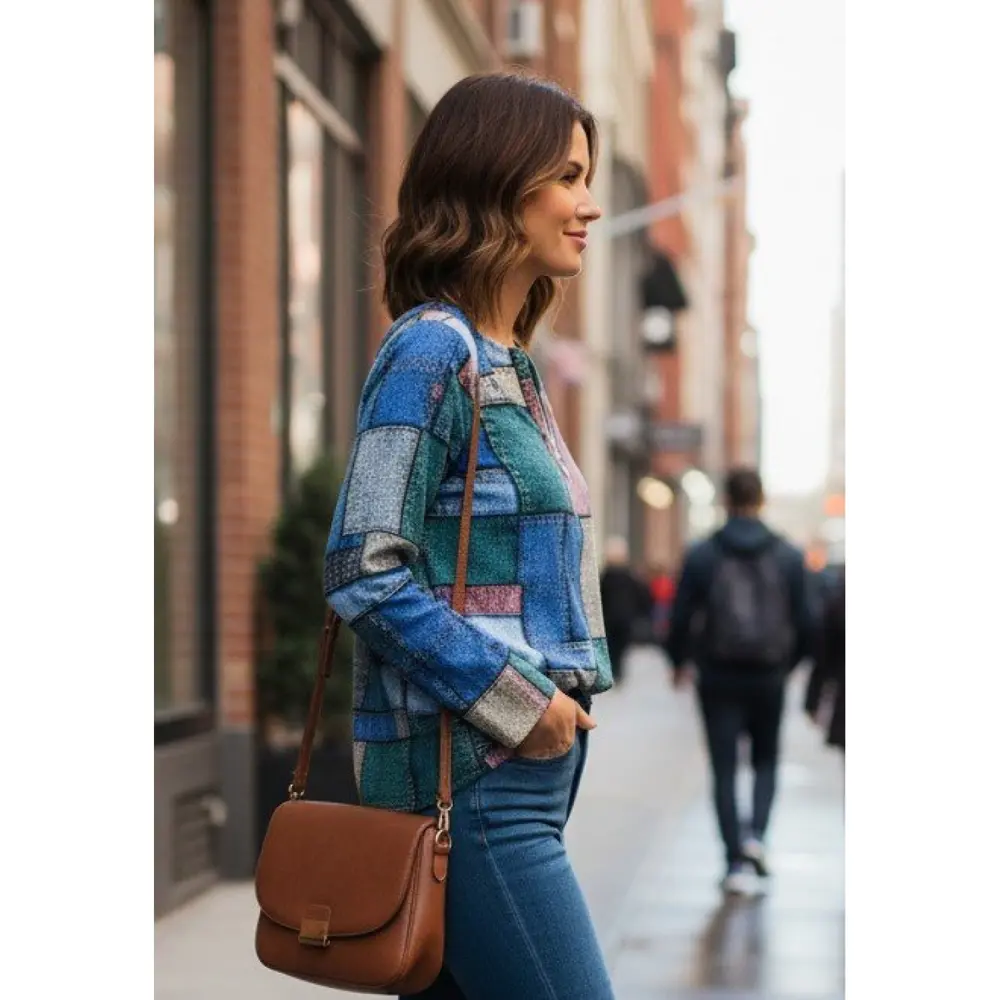 Lucky Life Kadın  Uzun Kollu Yakadan Fermuarlı Kot Görünüm Desenl