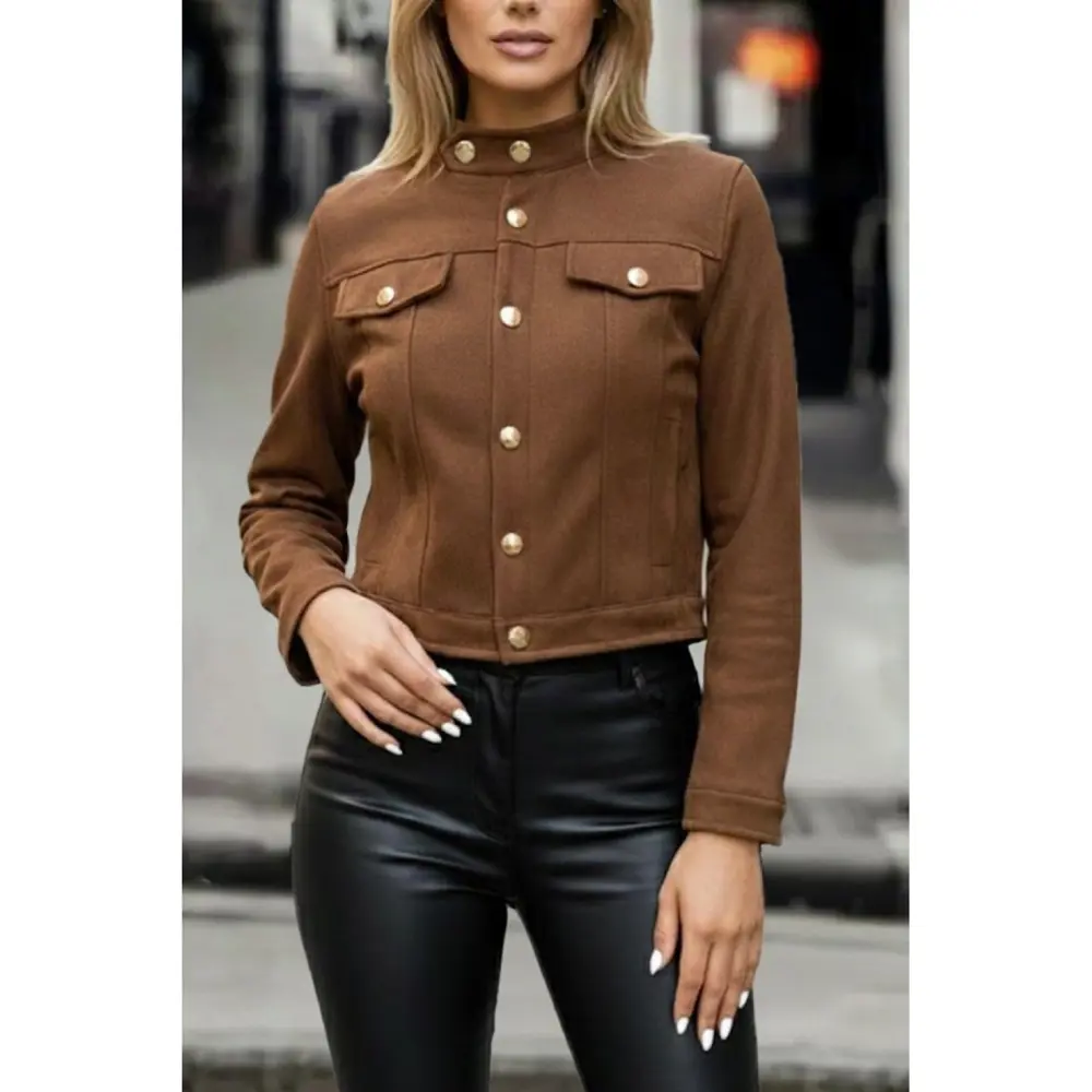 Lucky Life Kadın Uzun Kollu Yakadan Ve önden Düğmeli Süet Kısa Ce