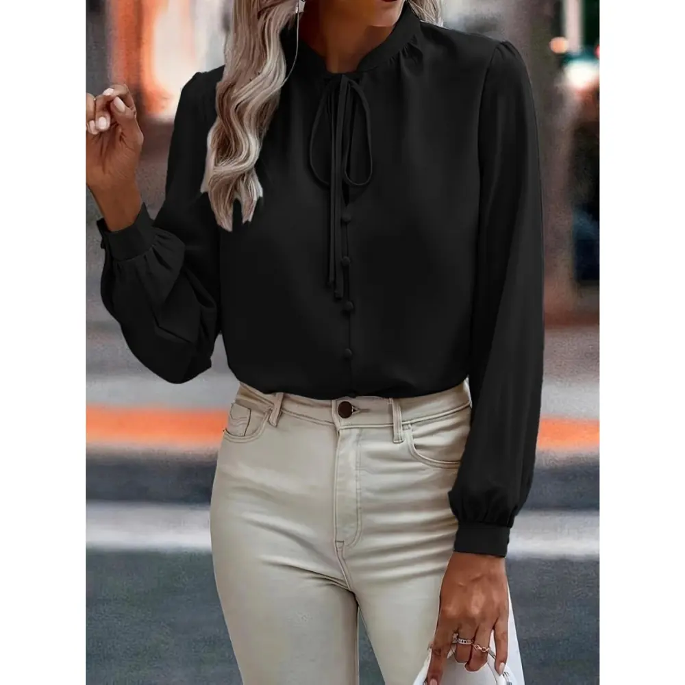 Lucky Life Kadın Uzun Kollu Yakalı Yakadan Bağcıklı Düğmeli Sandy