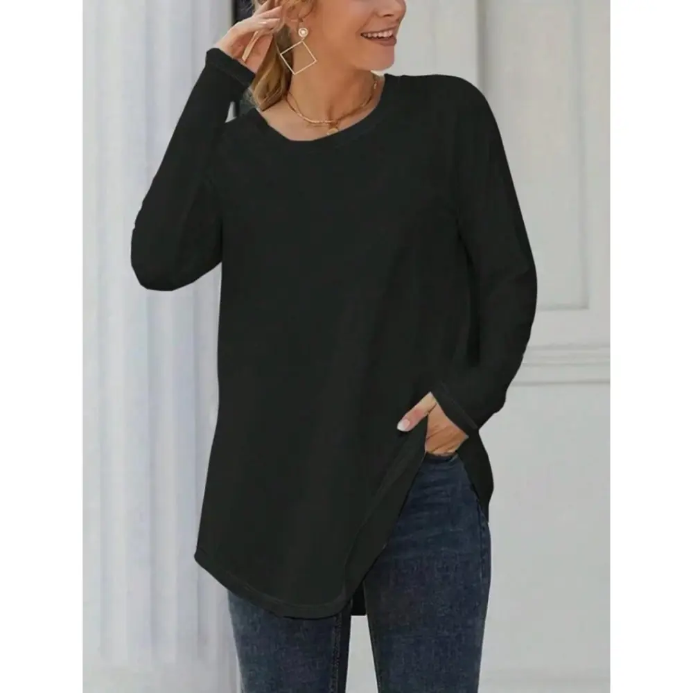 Lucky Life Kadın Uzun Kollu Yuvarlak Yaka Salaş Iki Iplik Bluz