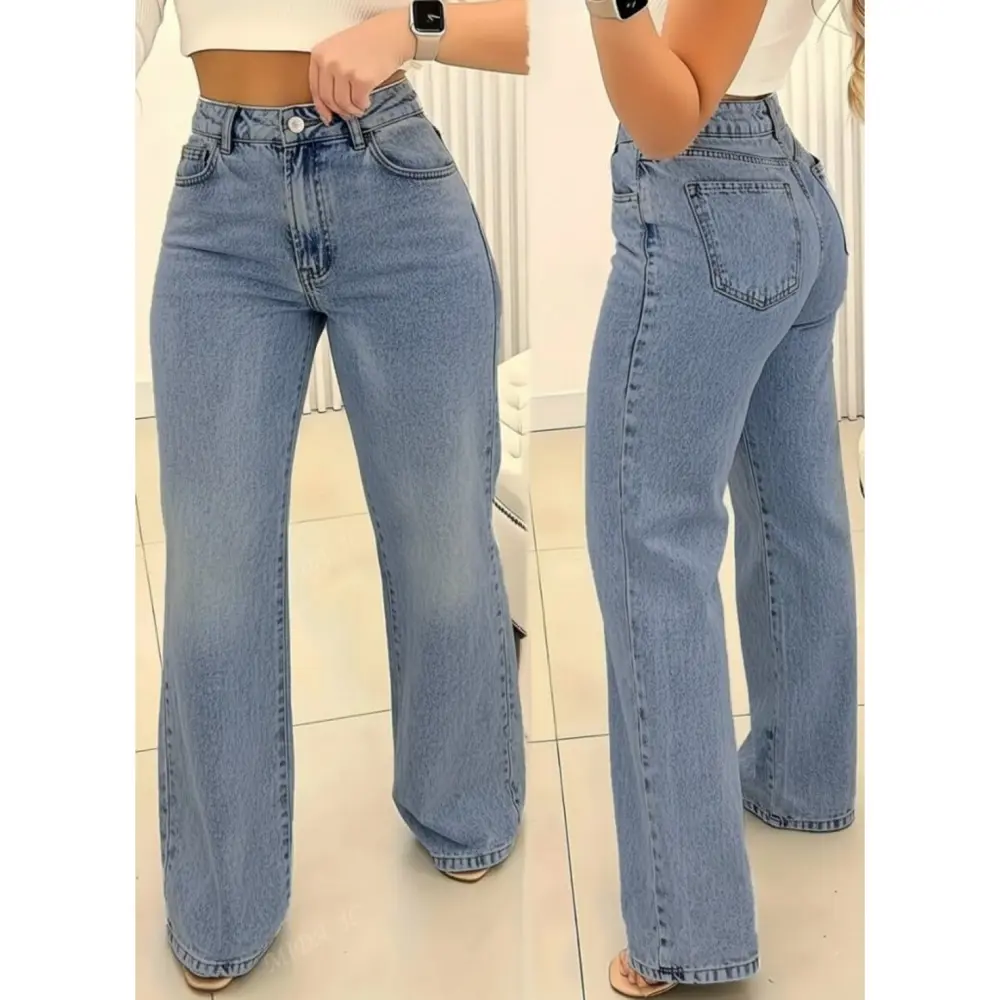 Lucky Life Kadın Yüksek Bel Cepli Paçaya Doğru Geniş Kot Pantolon