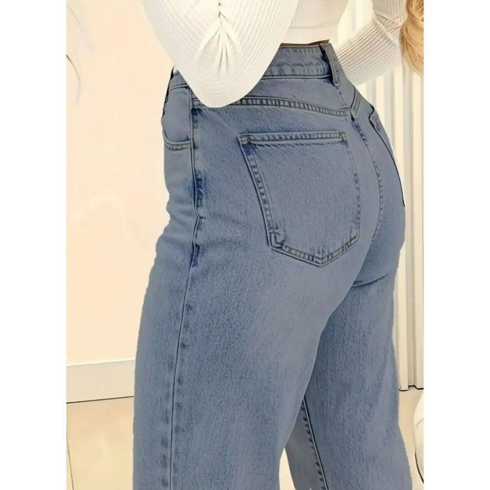 Lucky Life Kadın Yüksek Bel Cepli Paçaya Doğru Geniş Kot Pantolon