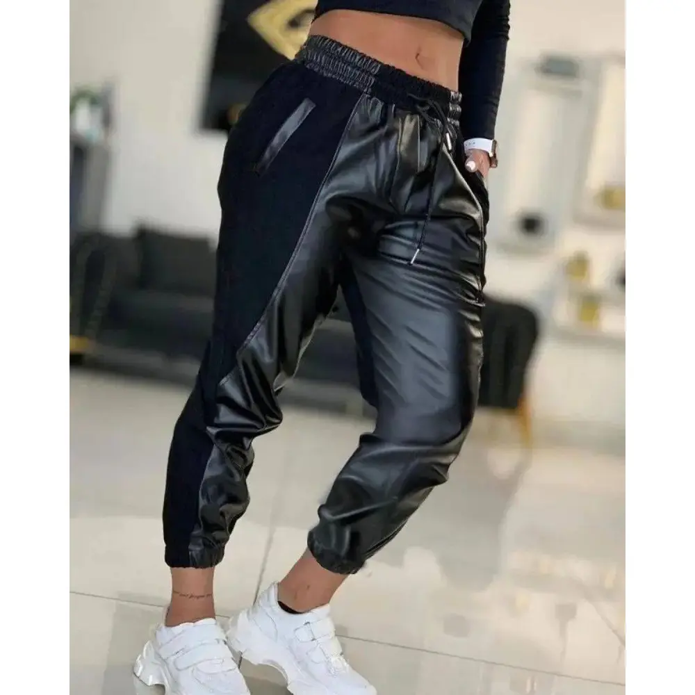 Lucky Life Kadın Yüksek Bel Lastikli Cepli Deri Detaylı Dalgıç Pa