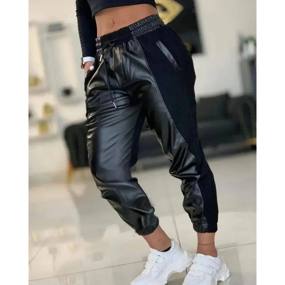 Lucky Life Kadın Yüksek Bel Lastikli Cepli Deri Detaylı Dalgıç Pa