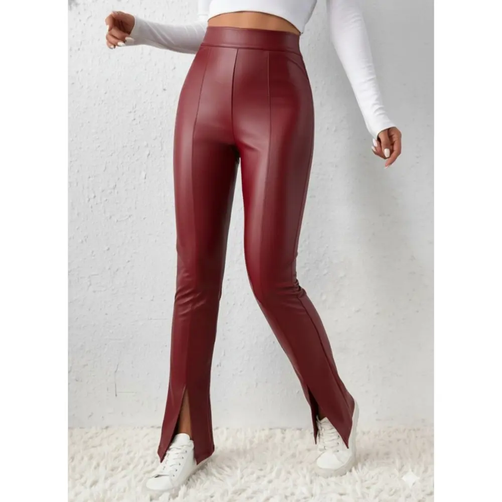 Lucky Life Kadın Yüksek Bel önden Yırtmaçlı Deri Tayt