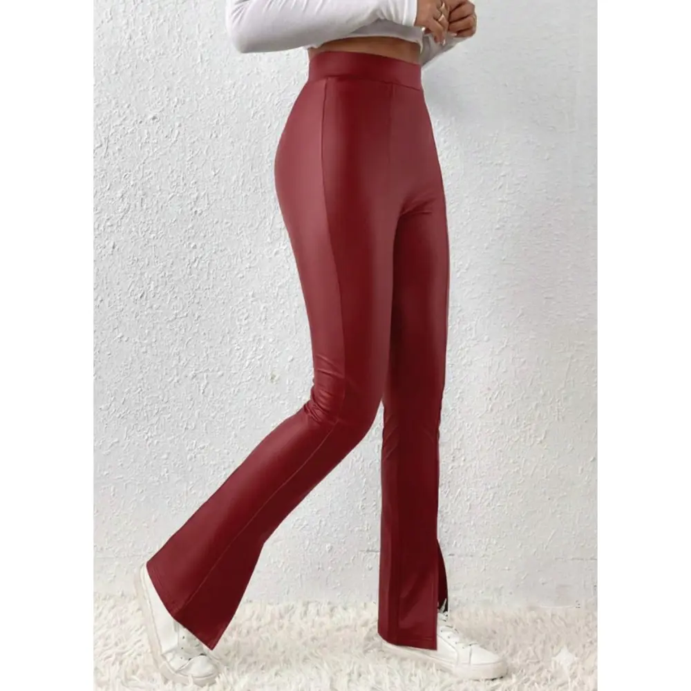 Lucky Life Kadın Yüksek Bel önden Yırtmaçlı Deri Tayt