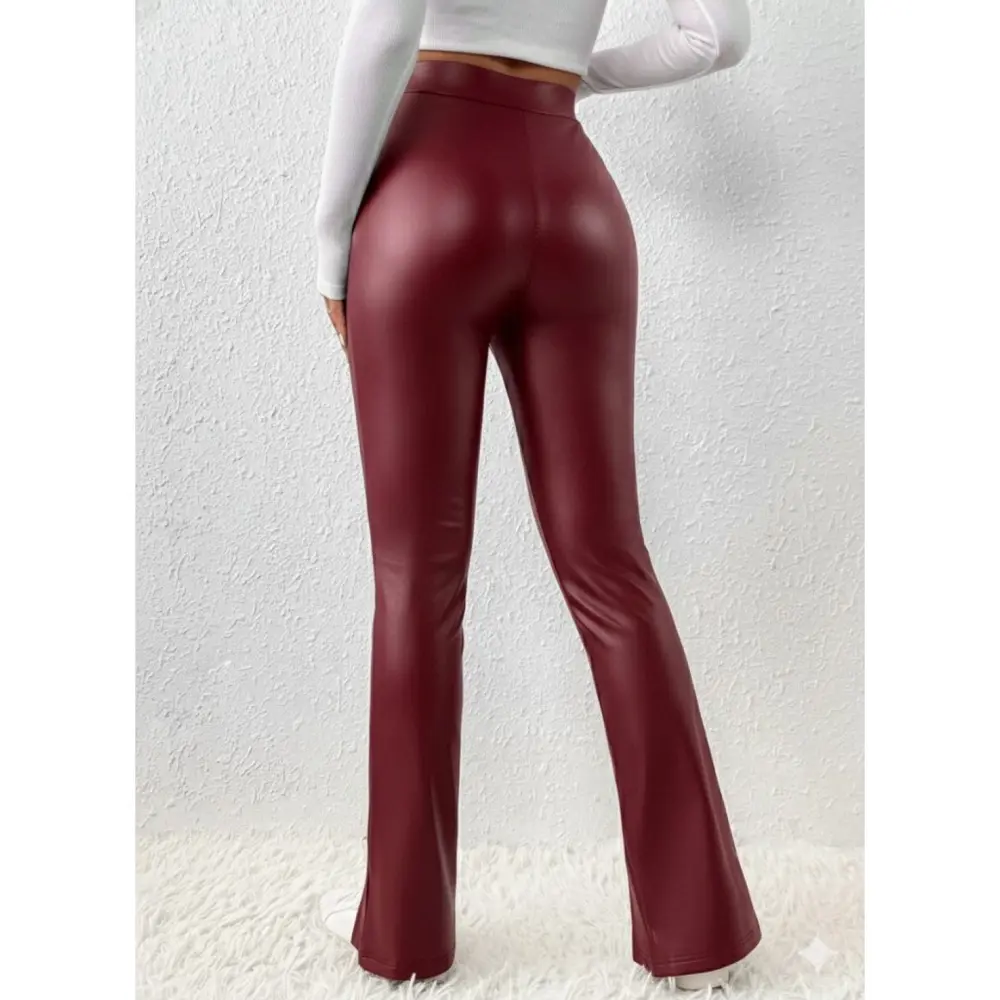 Lucky Life Kadın Yüksek Bel önden Yırtmaçlı Deri Tayt