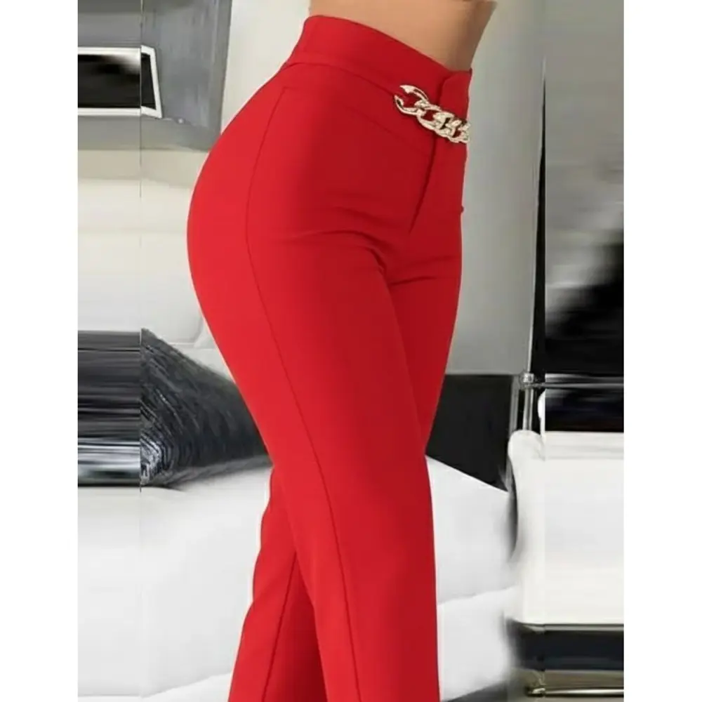 Lucky Life Kadın Yüksek Bel önden Zincir Detaylı Ithal Krep Panto