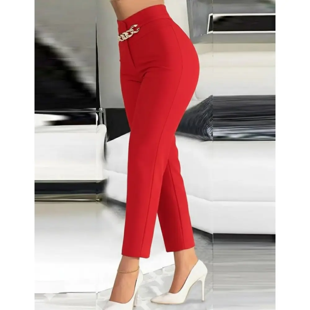 Lucky Life Kadın Yüksek Bel önden Zincir Detaylı Ithal Krep Panto