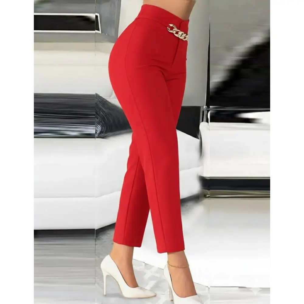 Lucky Life Kadın Yüksek Bel önden Zincir Detaylı Ithal Krep Panto