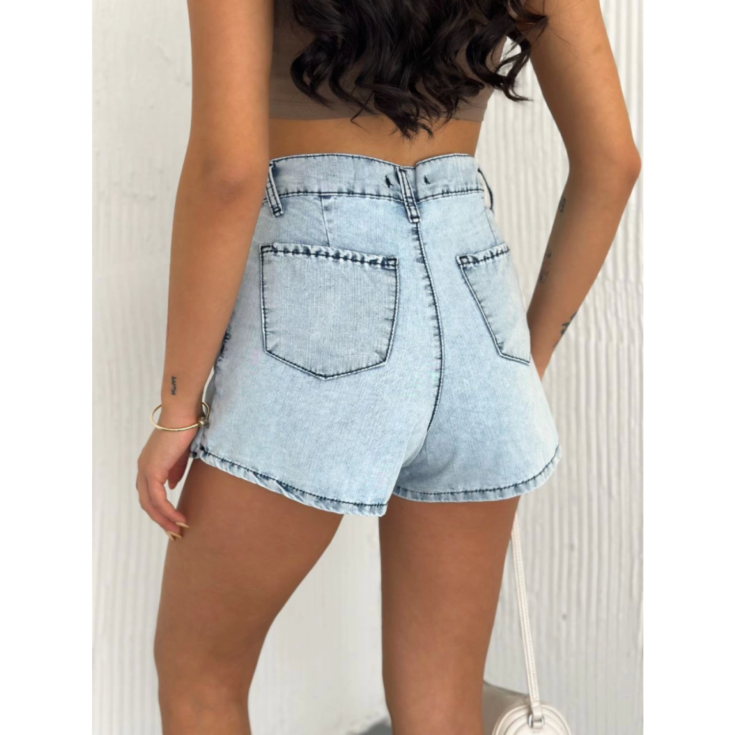 Lucky Life Kot Jeans Kesimetrik Kesim Cepli Şortlu Etek - Gri