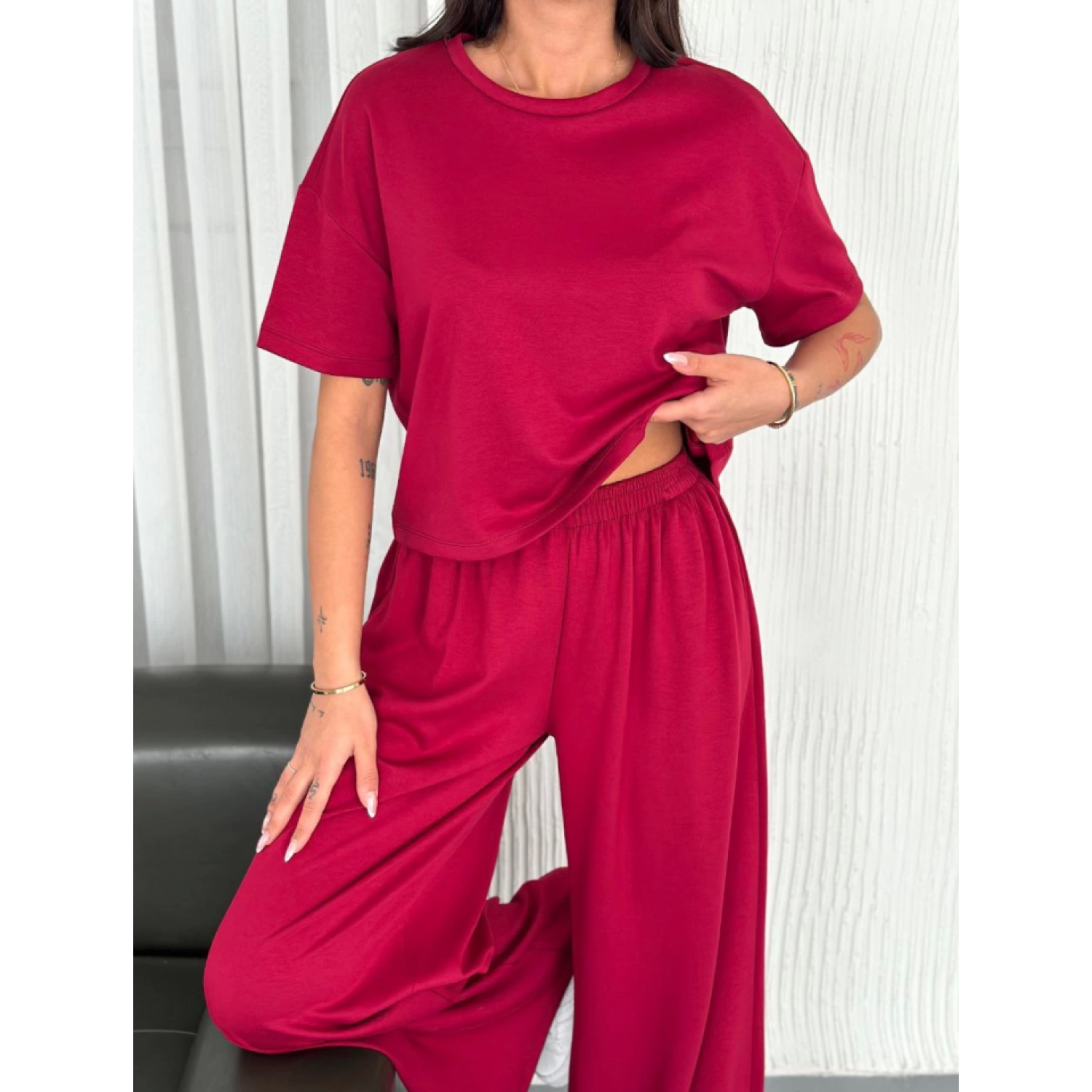 Lucky Life Lucky Life Kadın Yumuşak Dokulu Kumaş Bisiklet Yaka T-