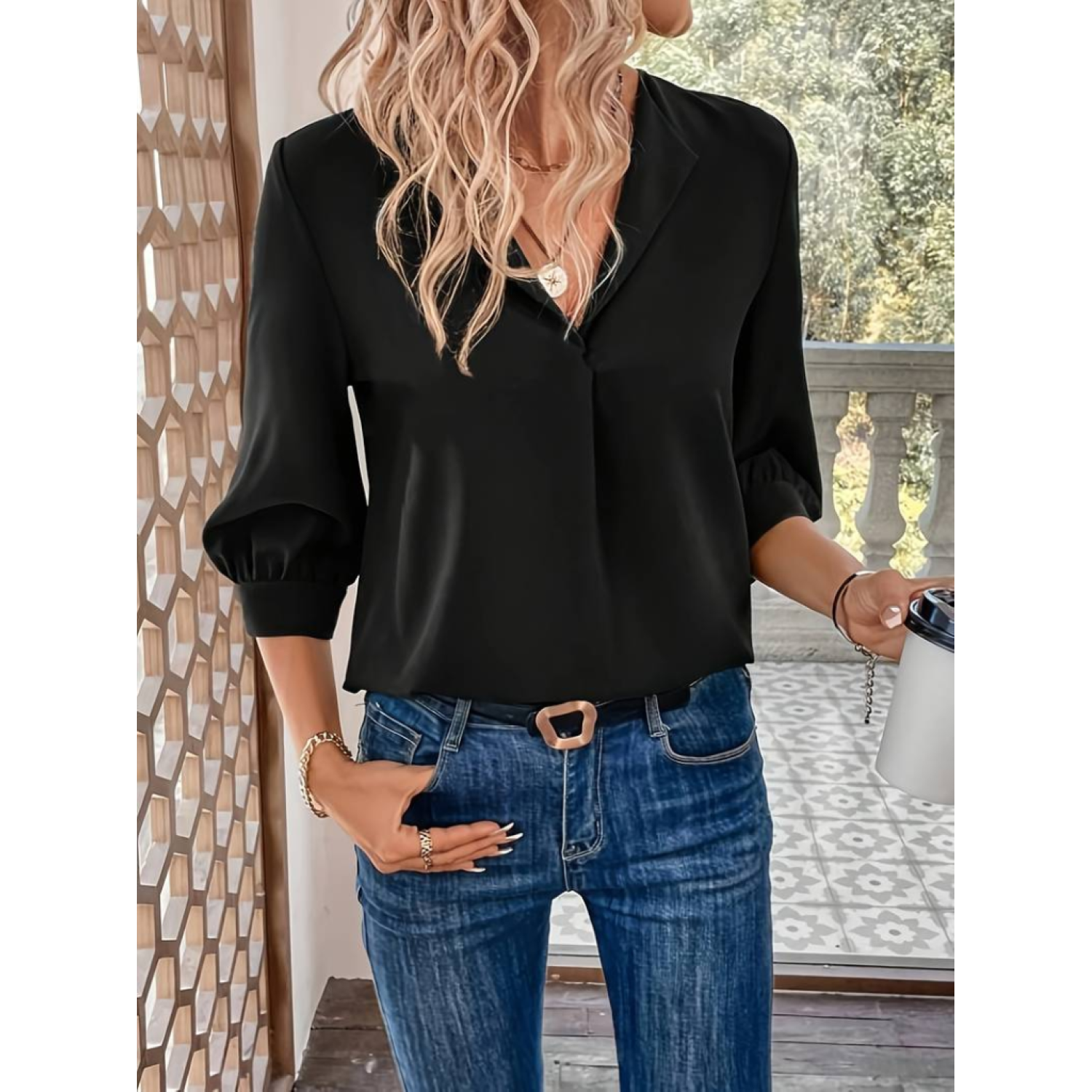 Lucky Life Lucky Life Kadın Uzun Kollu V Yakalı Sandy Bluz