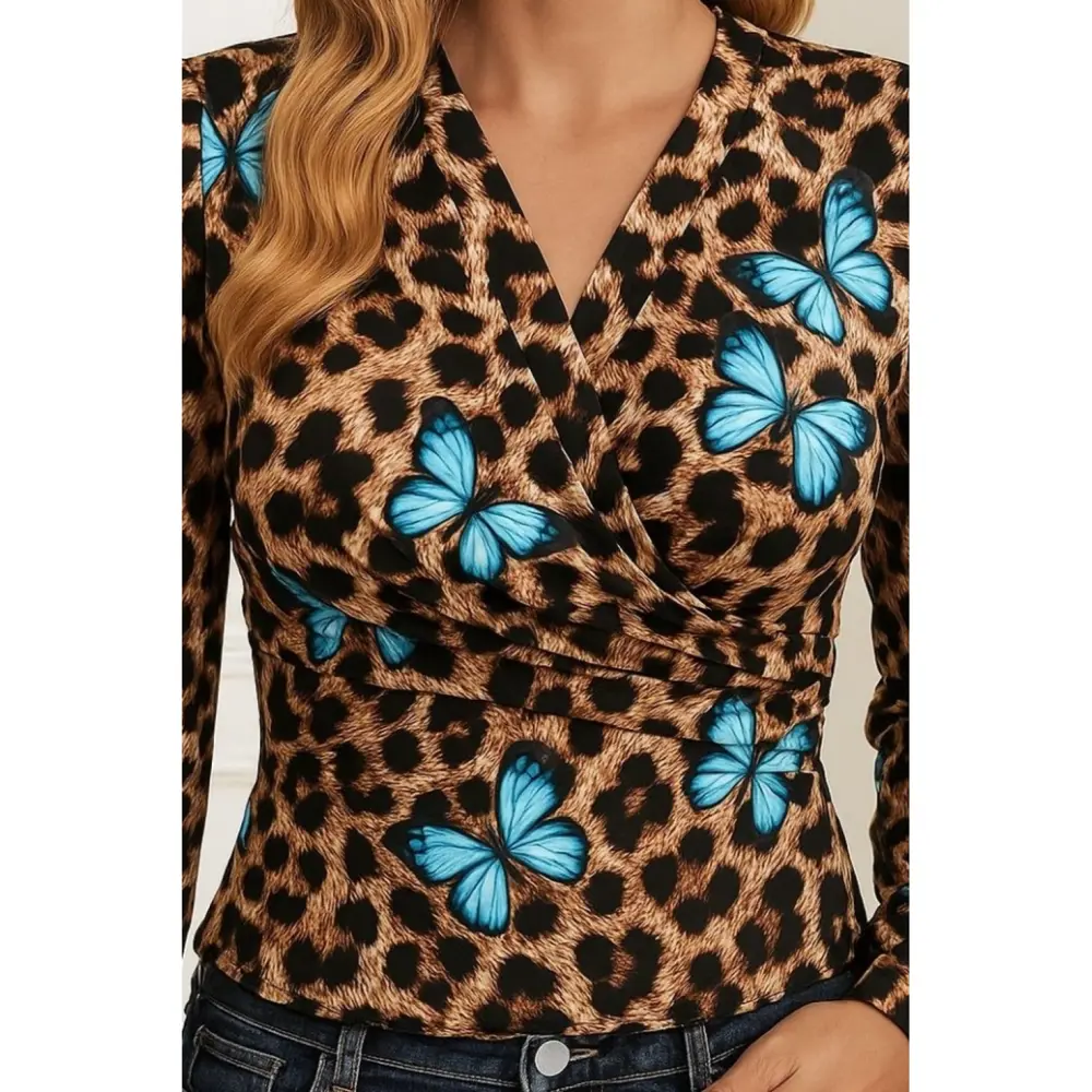 Lucky Life Lucky Life Kadın Uzun Kollu Kruvaze Yakalı Kelebek Des