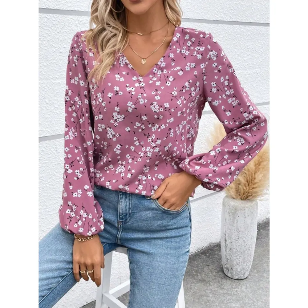 Lucky Life Lucky Life Kadın Uzun Kollu V Yakalı çiçek Desenli Mod