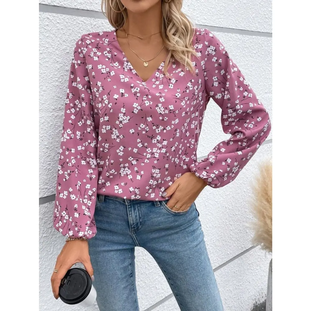 Lucky Life Lucky Life Kadın Uzun Kollu V Yakalı çiçek Desenli Mod