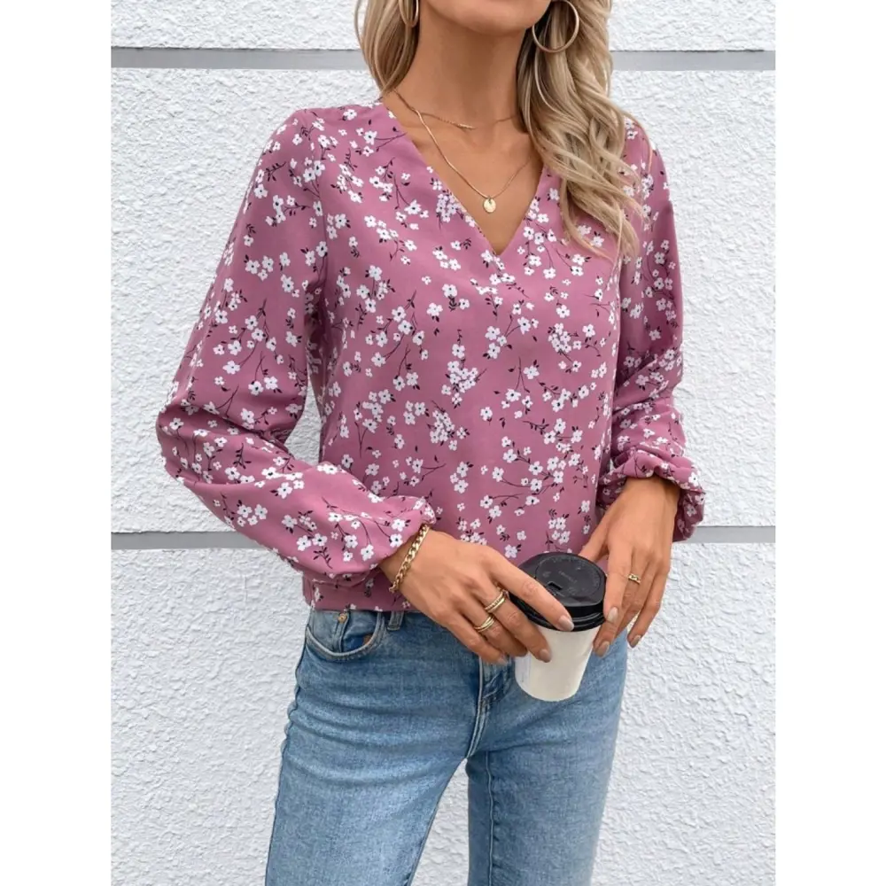 Lucky Life Lucky Life Kadın Uzun Kollu V Yakalı çiçek Desenli Mod