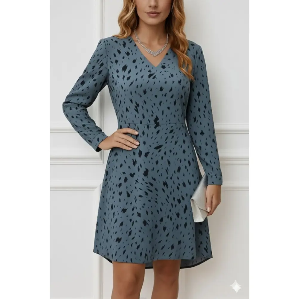 Lucky Life Lucky Life Kadın Uzun Kollu V Yakalı Desenli Kısa Kete