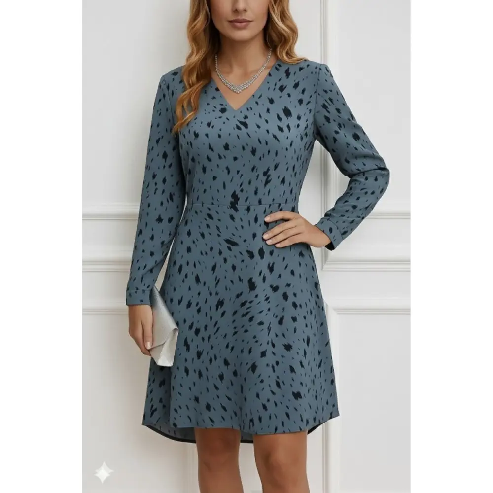 Lucky Life Lucky Life Kadın Uzun Kollu V Yakalı Desenli Kısa Kete