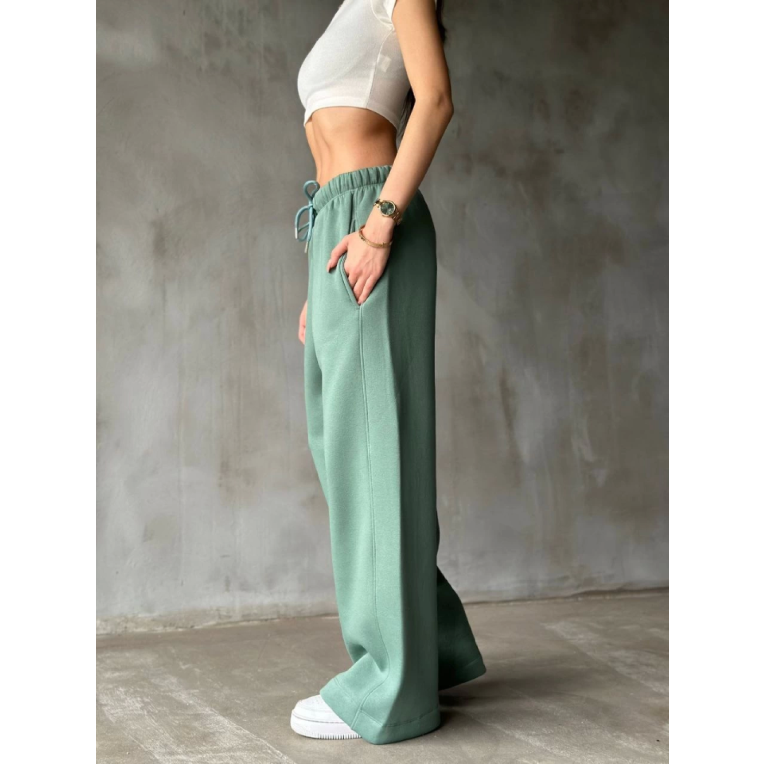 Lucky Life Palazzo Bol Paça Eşofman Pantolon - Yeşil