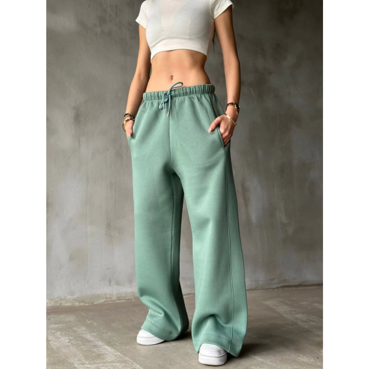 Lucky Life Palazzo Bol Paça Eşofman Pantolon - Yeşil