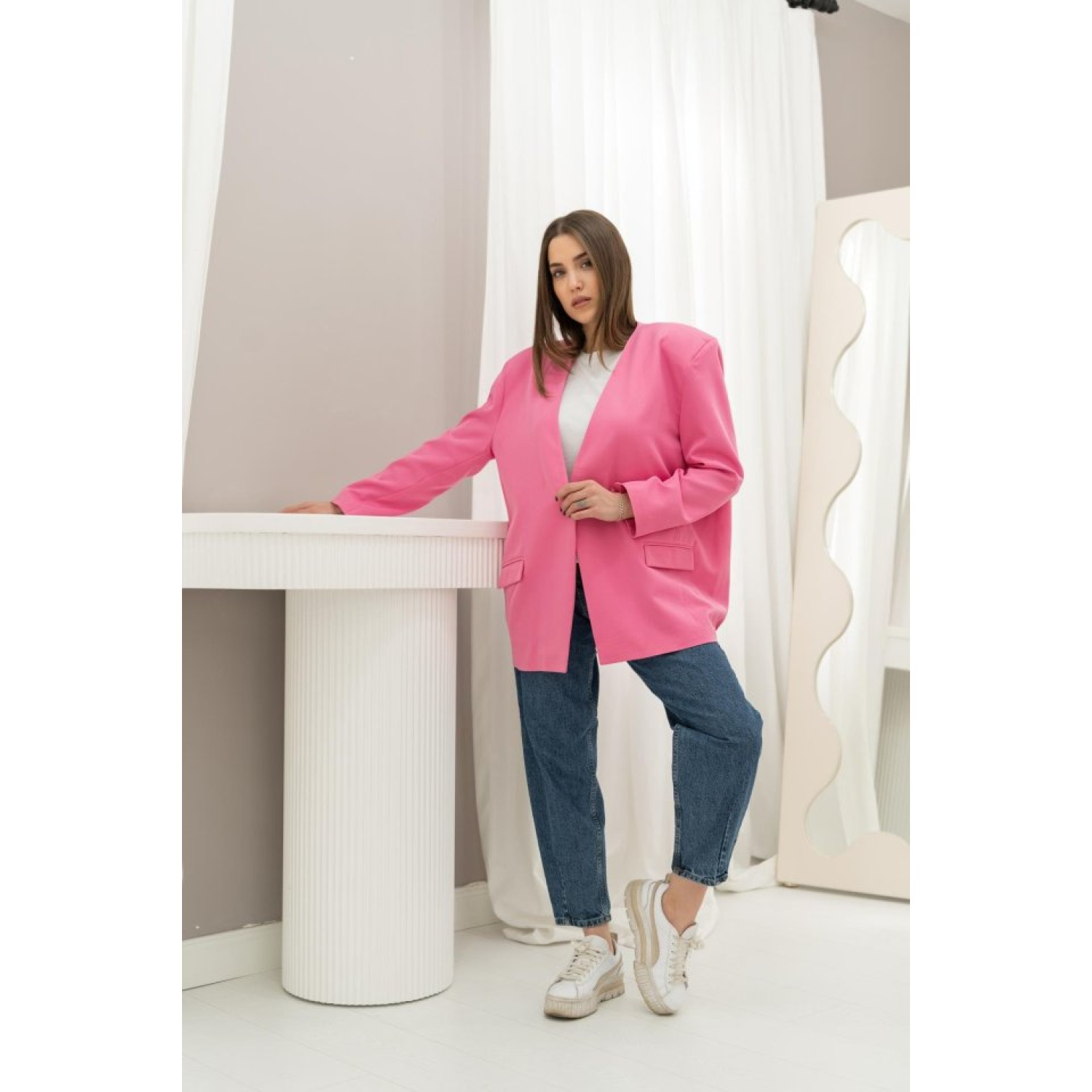 Lucky Life Pembe Eteği Lastikli Ceket