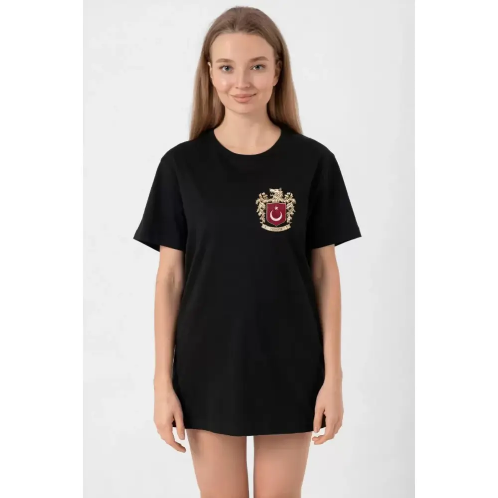 Lucky Life Türk Arma Baskı T-shirt - Siyah