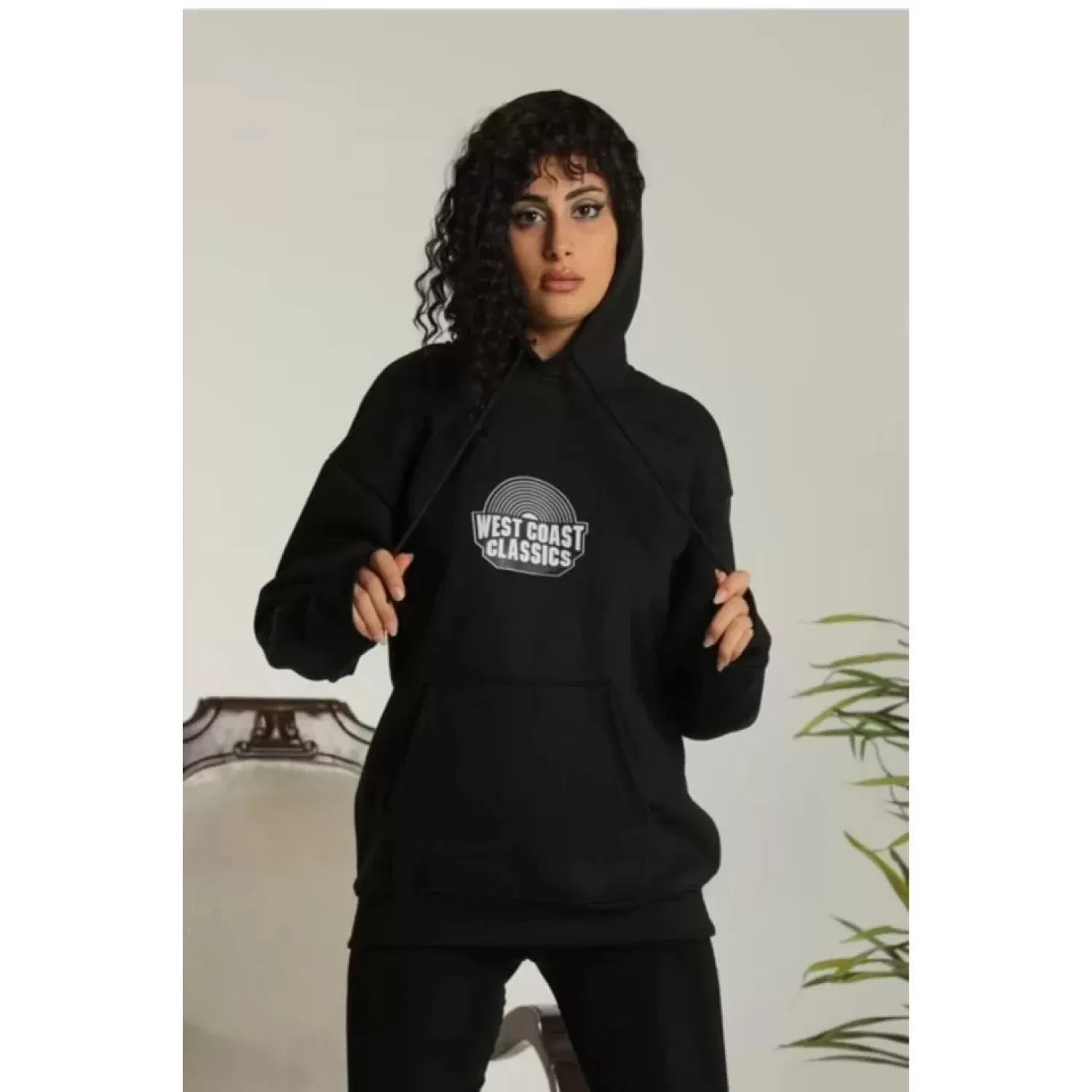 Lucky Life Unisex Sırt Baskılı Kapüşonlu Üç İplik Oversize Sweats
