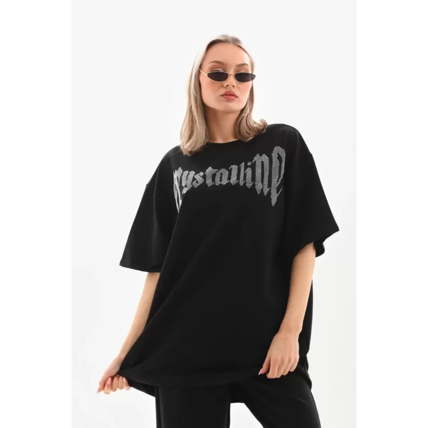 Lucky Life Unisex Taş Desenli Oversize T-Shirt - Beyaz