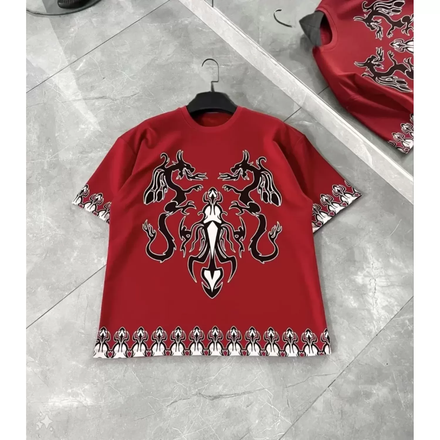 Lucky Life  Unisex Bisiklet Yaka Baskılı Oversize T-Shirt - Kırmı