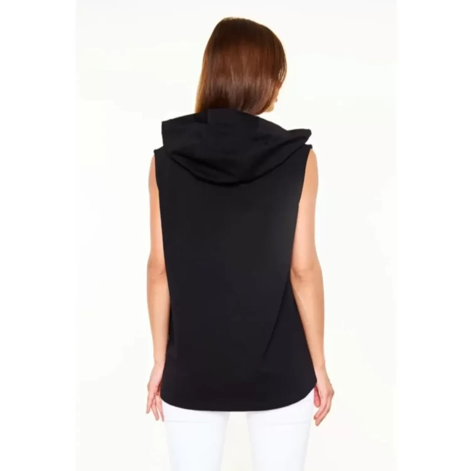 Lucky Life Unisex Kapşonlu Kolsuz Düz Oversize T-shirt - Siyah