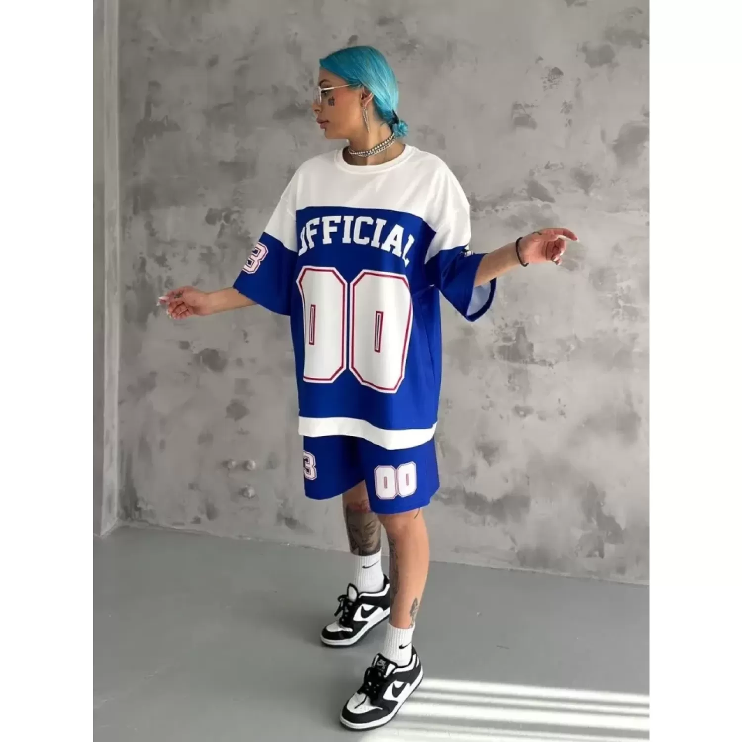 Lucky Life Unisex Dijital Baskılı Şortlu Takım - Mavi