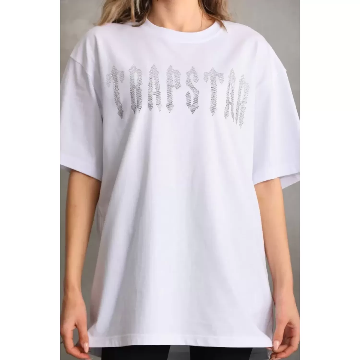 Lucky Life Unisex Taş Desenli Oversize T-Shirt - Beyaz
