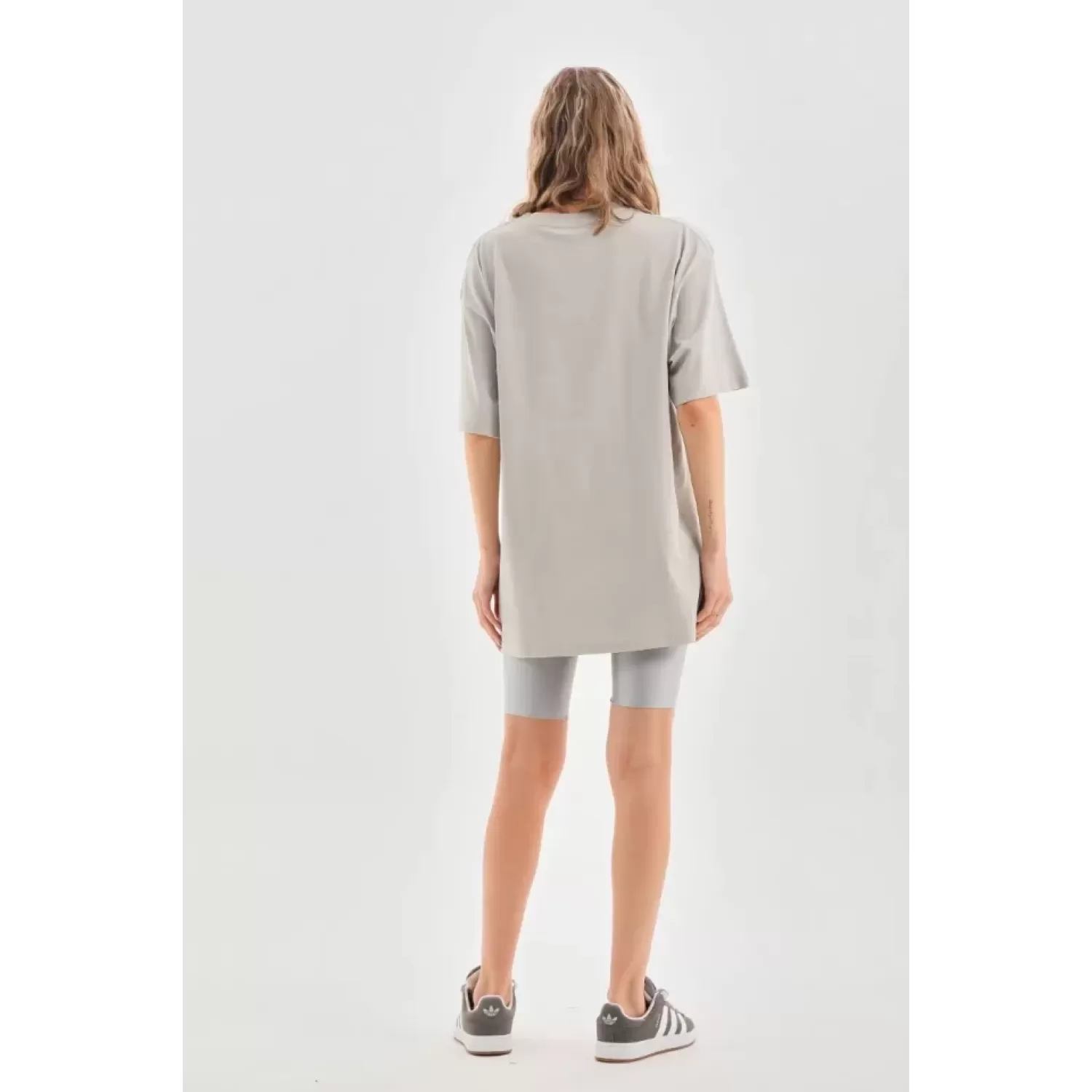 Lucky Life Unisex Taş Desenli Oversize T-Shirt - Gri