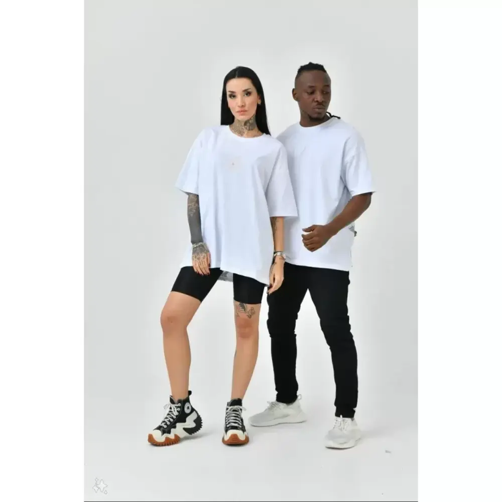 Lucky Life Unisex Basic Bisiklet Yaka Oversize T-Shirt - Beyaz