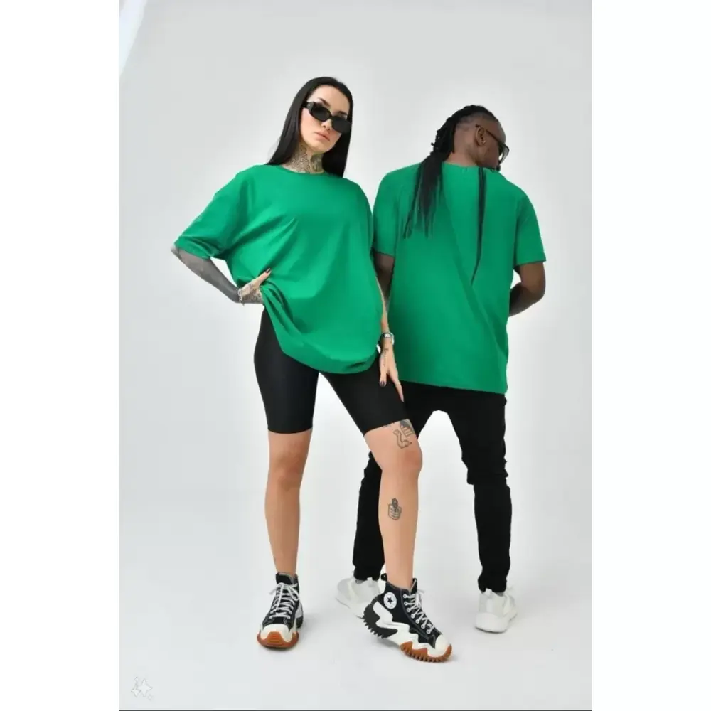 Lucky Life Unisex Basic Bisiklet Yaka Oversize T-Shirt - Yeşil