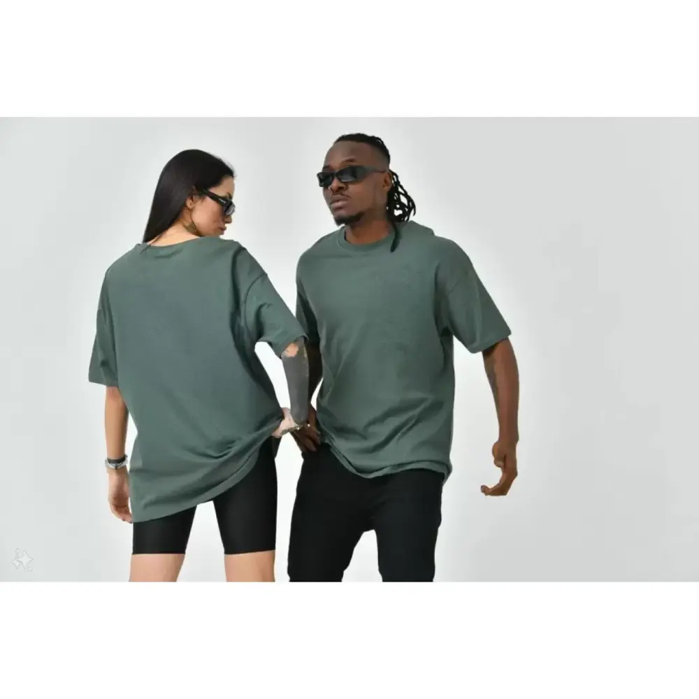 Lucky Life Unisex Basic Bisiklet Yaka Oversize T-Shirt - Haki