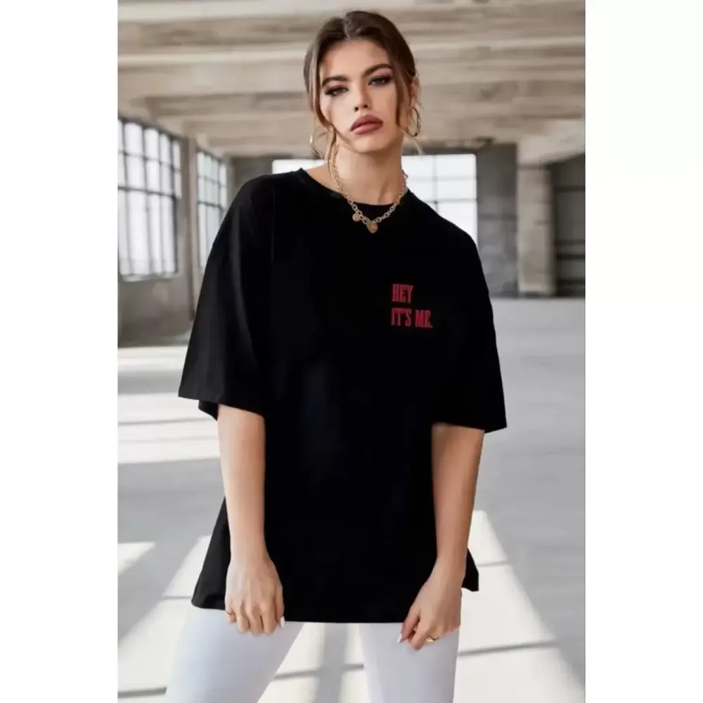 Lucky Life Unisex Baskılı Oversize T-Shirt - Siyah