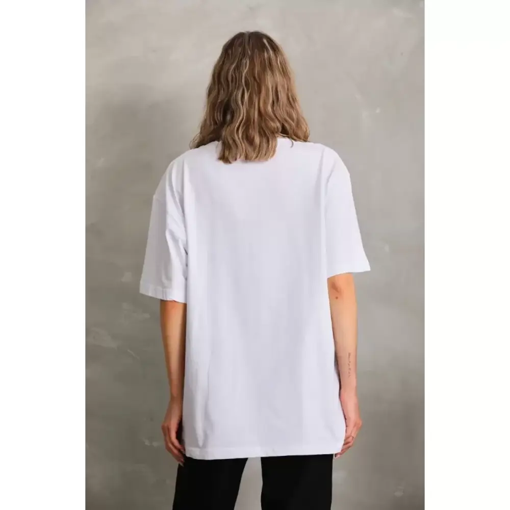Lucky Life Unisex Bisiklet Yaka 20/1 Düz Oversize T-Shirt - Beyaz